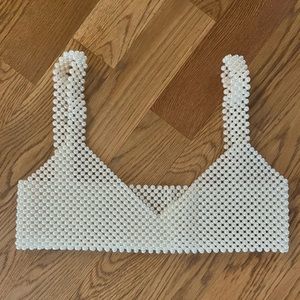 Pearl hand woven beaded vest crop top size small